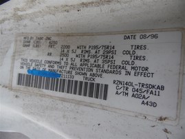 1996 TOYOTA TACOMA STANDARD CAB WHITE 2.4 AT 2WD Z19845